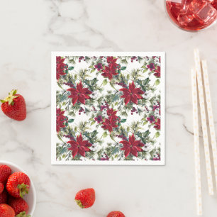 Watercolor Poinsettia Pattern  Napkin