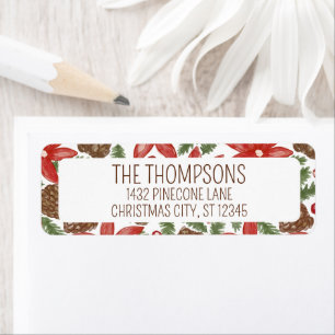 Watercolor Poinsettia & Pine Christmas Border