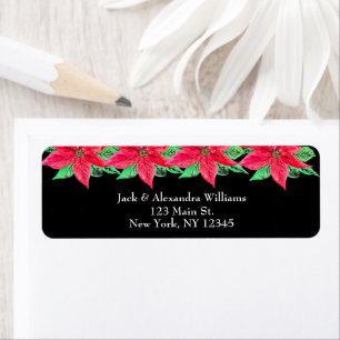 Watercolor Poinsettia Red Floral return address