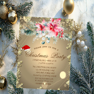 Watercolor Poinsettia,Stars Christmas Company  Invitation
