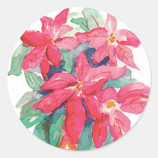Watercolor Poinsettia Sticker (Front)