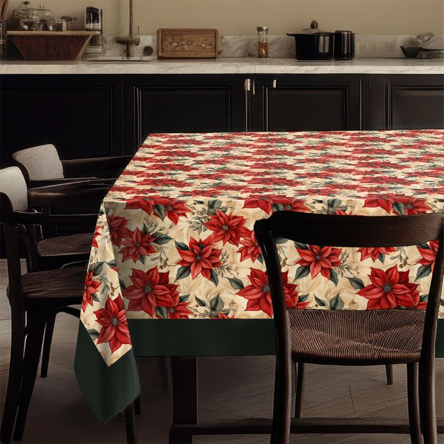 Watercolor Poinsettia Tablecloth Rustic Christmas (Watercolor Poinsettia Tablecloth Rustic Christmas)