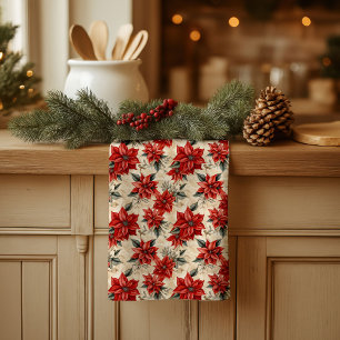 Watercolor Poinsettia Towel Rustic Christmas Style