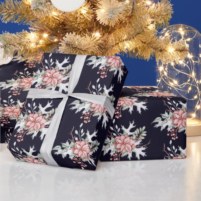 Watercolor poinsettia wrapping paper (Holidays)