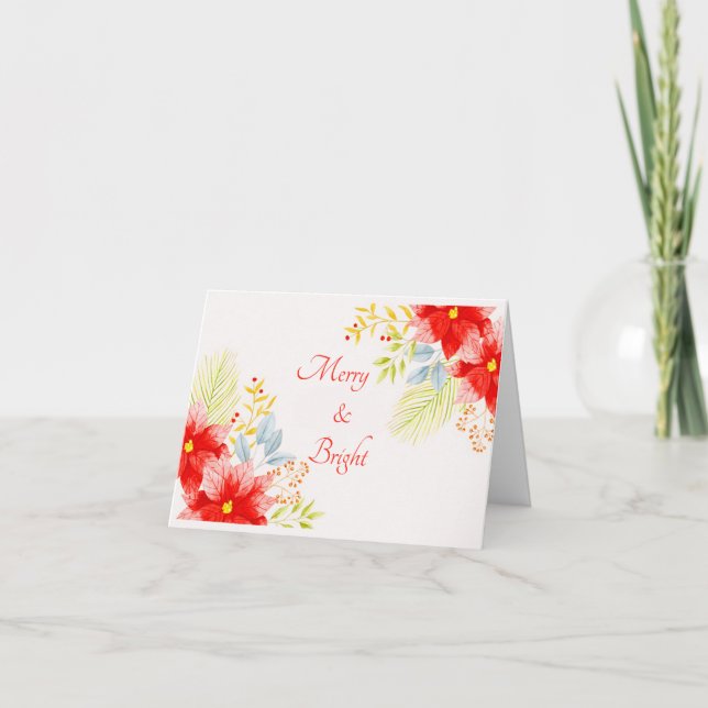 Watercolor poinsettias custom holiday card (Front)