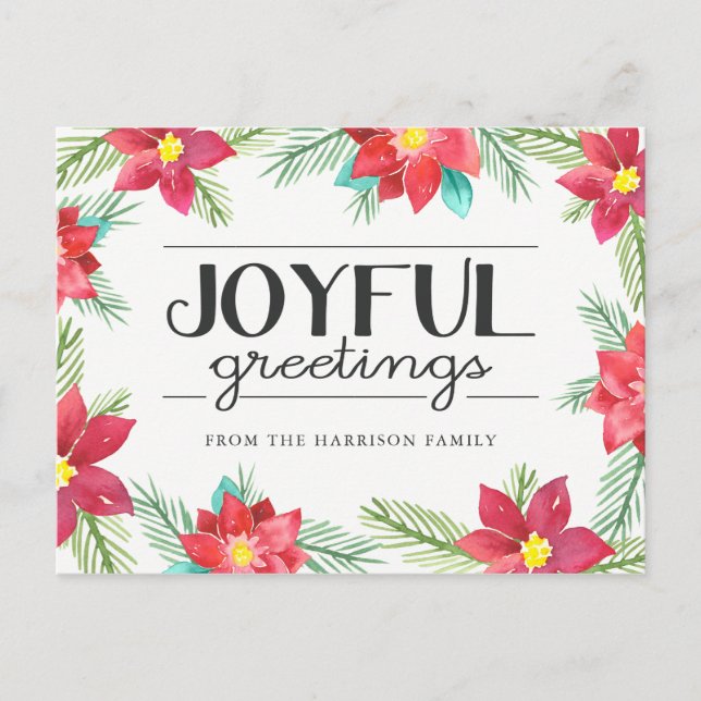 Watercolor Poinsettias Holiday Postcard (Front)