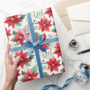 Watercolor Poinsettias Pattern Wrapping Paper