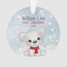 Watercolor Polar Bear Baby 1st First Christmas