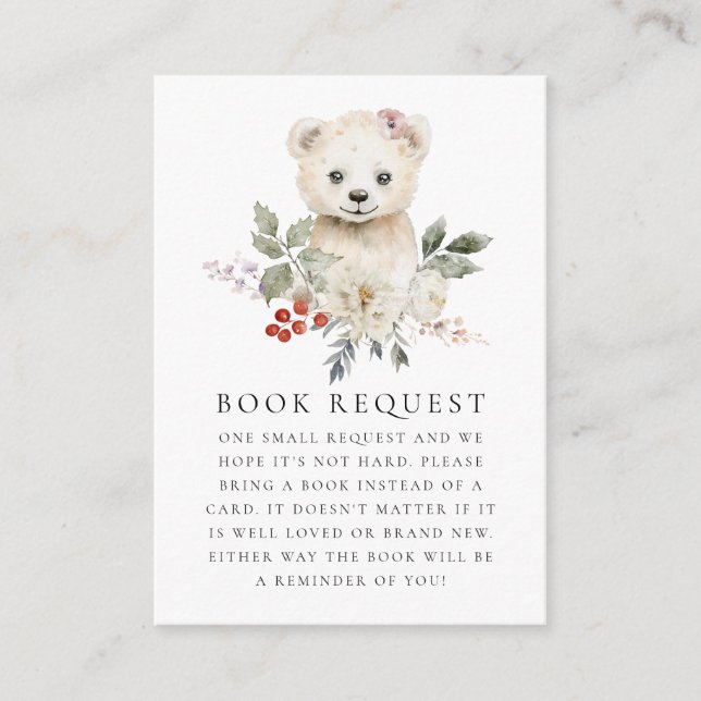 Watercolor Polar Bear Baby Shower Book Request Enclosure Card (Front)