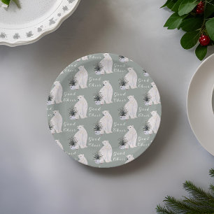 Watercolor Polar Bear Christmas Tree Pattern Paper Plate