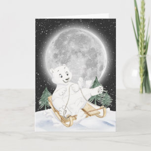 Watercolor Polar Bear On Sled Card