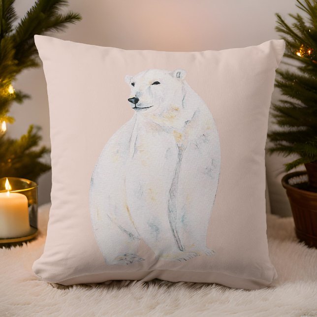 Watercolor Polar Bear Stylish Bohemian Christmas Throw Pillow (Creator Uploaded)