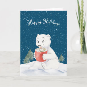 Watercolor Polar Bear With Hot Cocoa Card