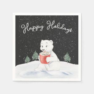 Watercolor Polar Bear With Hot Cocoa Napkin