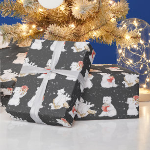 Watercolor Polar Bears In Snowflakes Wrapping Paper