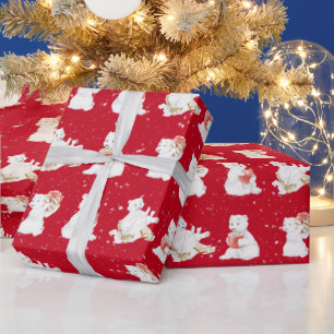 Watercolor Polar Bears In Snowflakes Wrapping Paper