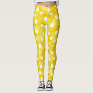 Watercolor Polka Dot - Earthy Yellow and White (2) Leggings