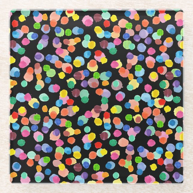 Watercolor Polka Dot, Easter Background. Glass Coaster (Front)
