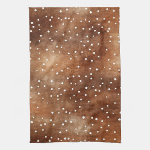 Watercolor Polka Dot in Coffee Brown and White (2) Kitchen Towel