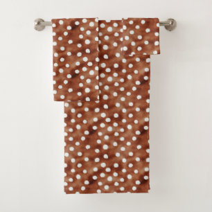 Watercolor Polka Dot in Coffee Brown and White Bath Towel Set