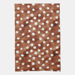 Watercolor Polka Dot in Coffee Brown and White Kitchen Towel