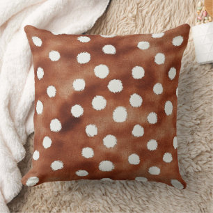 Watercolor Polka Dot in Coffee Brown and White Throw Pillow