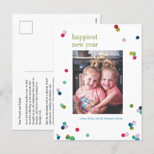 Watercolor Polka Dot Poms New Years Photo Postcard
