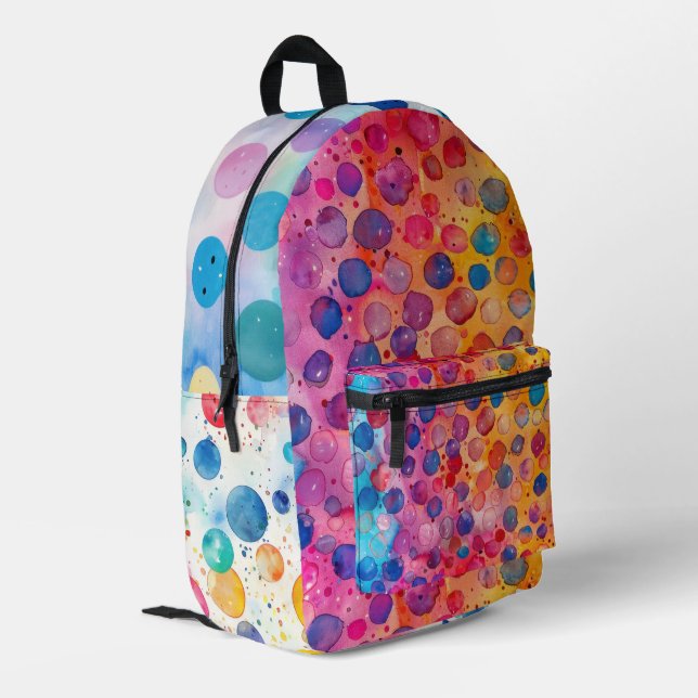 Watercolor Polka Dot Printed Backpack (Back Corner Left)
