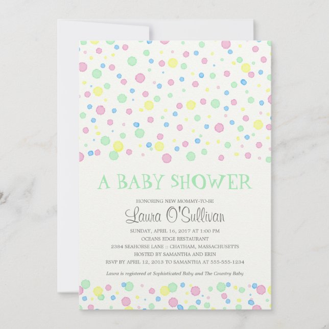Watercolor Polka Dots Baby Shower Invitation (Front)