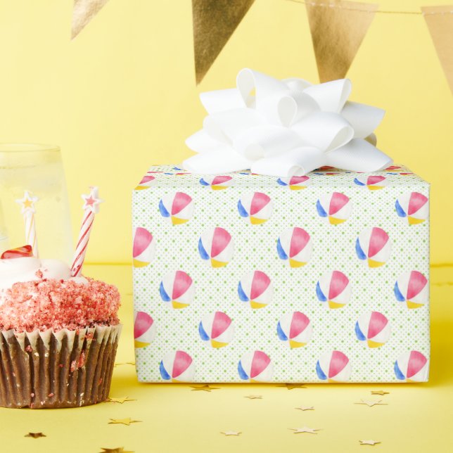 Watercolor Polka Dots Beach Balls Wrapping Paper (Birthday Party)
