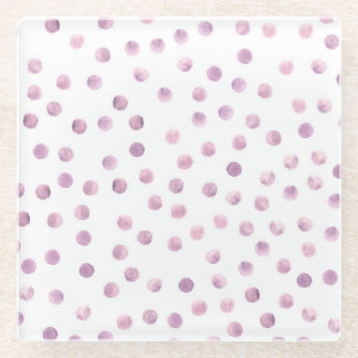 Watercolor polka dots, pink geometric background. glass coaster