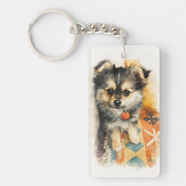 Watercolor Pomchi Puppy  Keychain (Front)