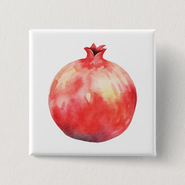 Watercolor Pomegranate 2 Inch Square Button (Front)