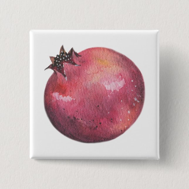 Watercolor Pomegranate 2 Inch Square Button (Front)