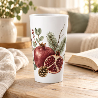 Watercolor Pomegranate & Evergreen Winter Mug