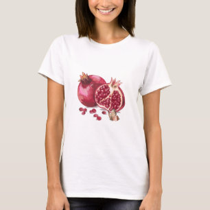 Watercolor Pomegranate Fruit and Butterfly  T-Shirt