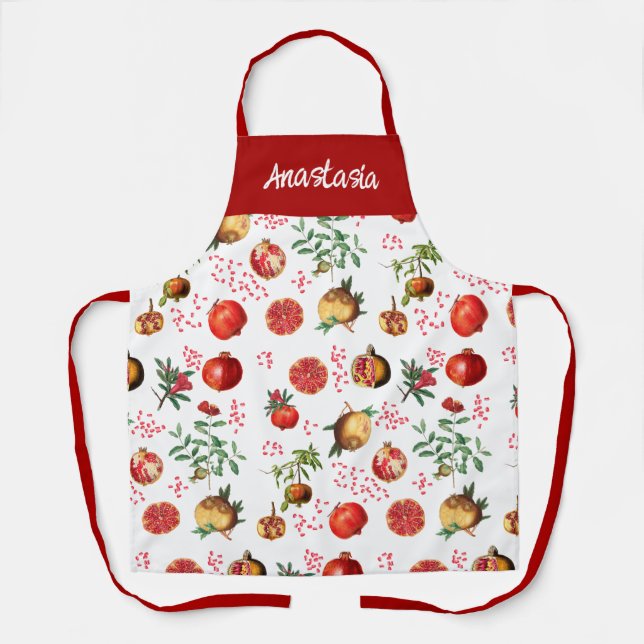 Watercolor Pomegranate Mediterranean Fruit Pattern Apron (Front)