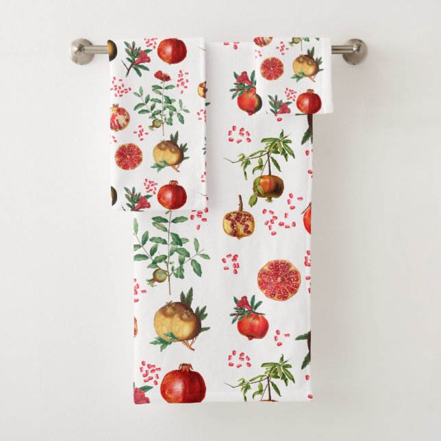 Watercolor Pomegranate Mediterranean Fruit Pattern Bath Towel Set (Insitu)
