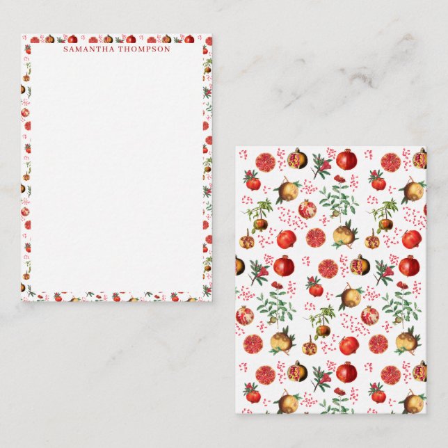 Watercolor Pomegranate Mediterranean Fruit Pattern Card (Front/Back)