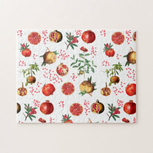 Watercolor Pomegranate Mediterranean Fruit Pattern Jigsaw Puzzle