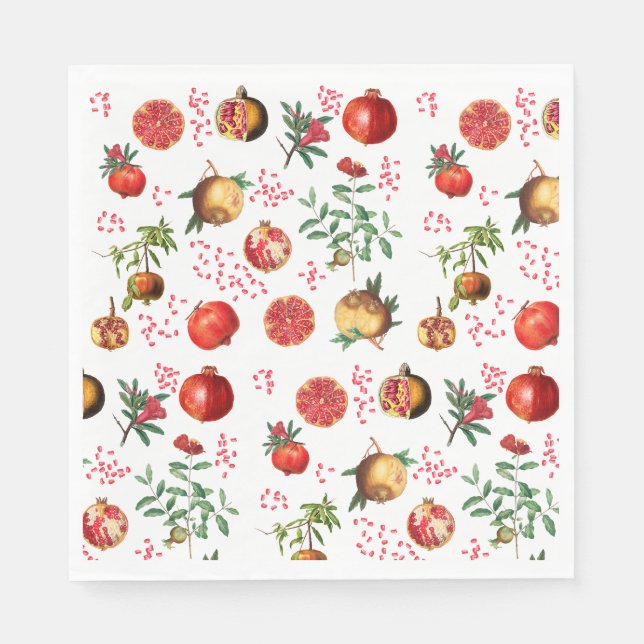 Watercolor Pomegranate Mediterranean Fruit Pattern Napkin (Front)