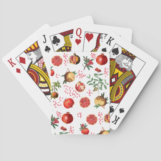 Watercolor Pomegranate Mediterranean Fruit Pattern Playing Cards (Back)