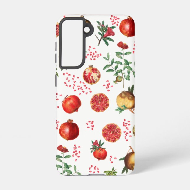 Watercolor Pomegranate Mediterranean Fruit Pattern Samsung Galaxy S21 Case (Back)