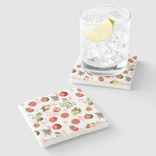 Watercolor Pomegranate Mediterranean Fruit Pattern Stone Coaster