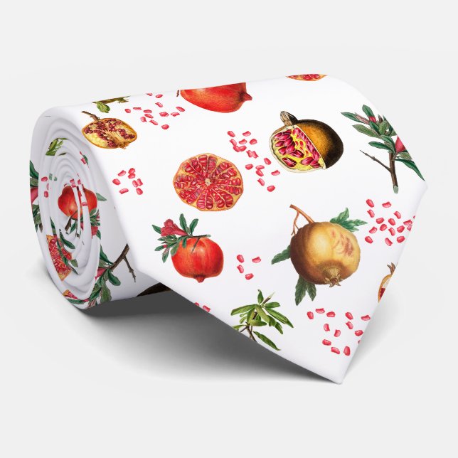 Watercolor Pomegranate Mediterranean Fruit Pattern Tie (Rolled)