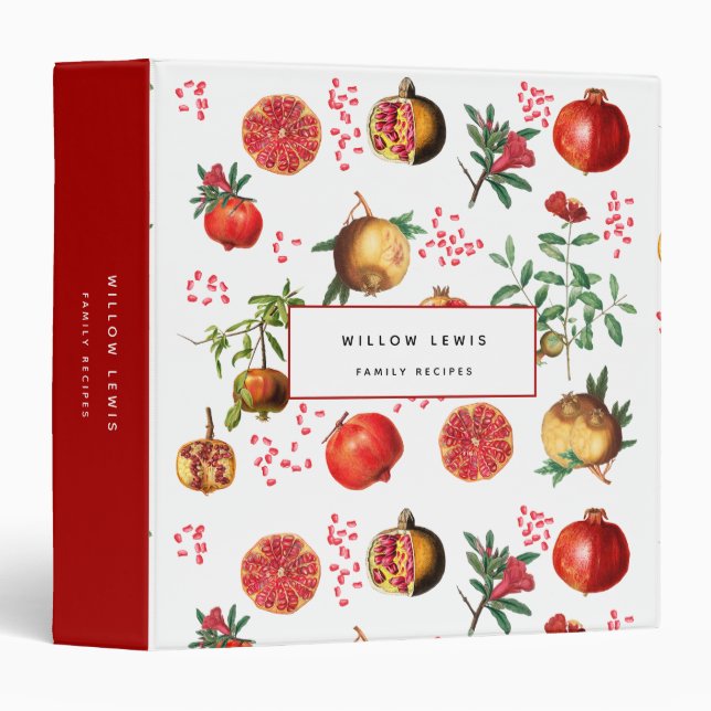Watercolor Pomegranate Mediterranean Fruit Recipe Binder (Front/Spine)