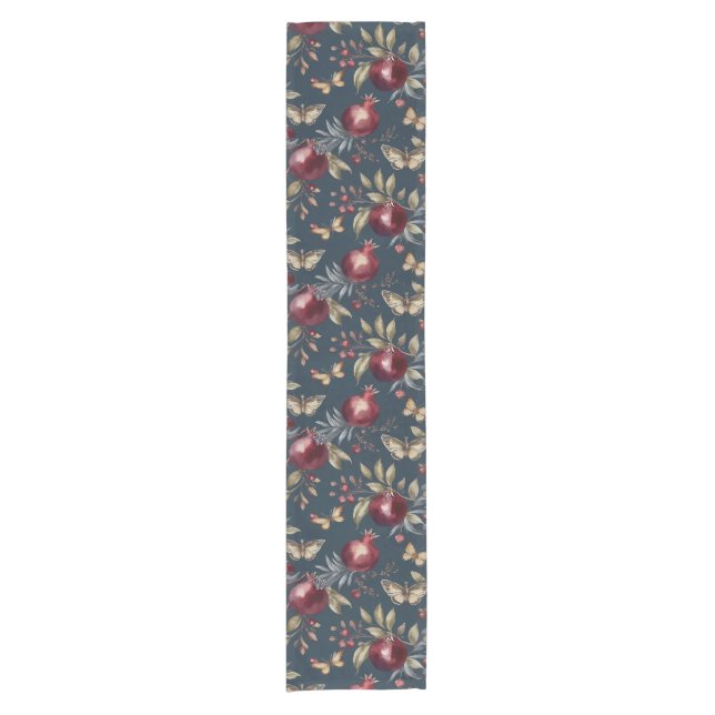 Watercolor Pomegranates & Olive Branches – Autumn Short Table Runner (Front)