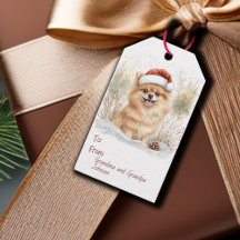 Watercolor Pomeranian in Santa Hat Christmas
