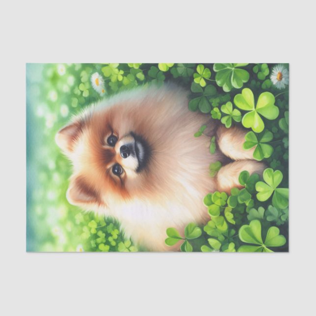 Watercolor Pomeranian Shamrocks Decoupage Tissue Paper (Front)
