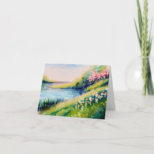 Watercolor pond and flowers customizable card